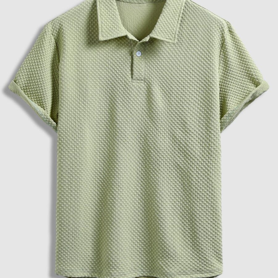 Men's patterned seersucker half-button lapel solid color polo
