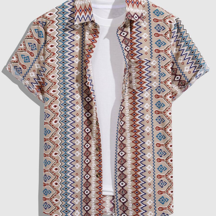 Men's Aztec Retro Print Skin-Friendly Everyday Short Sleeve Shirt