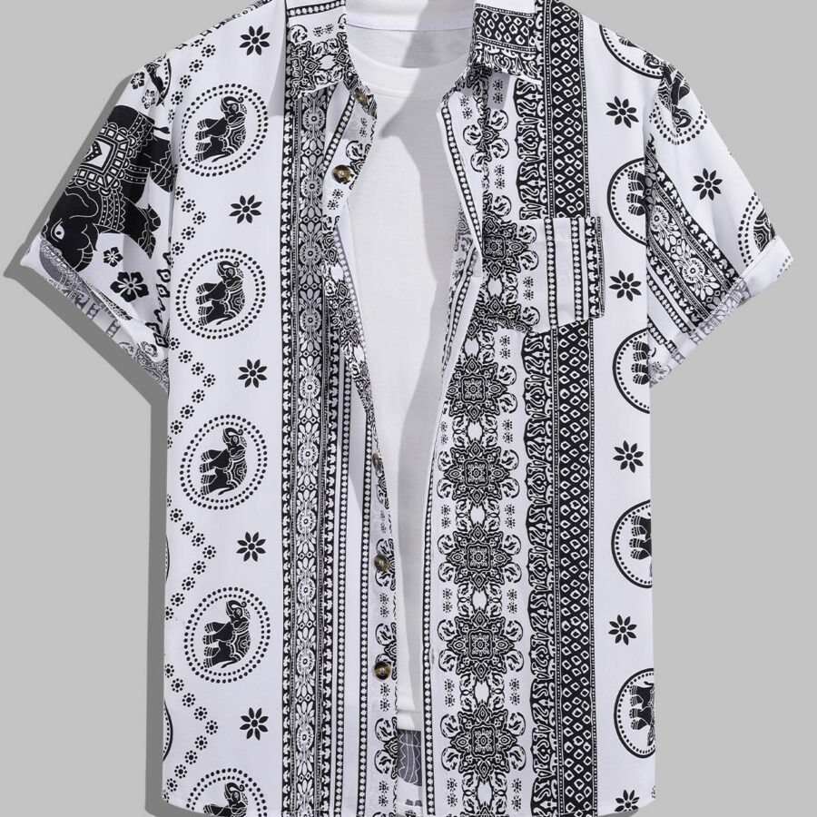 Men's Retro Floral Print Skin-Friendly Everyday Button Short Sleeve Shirt