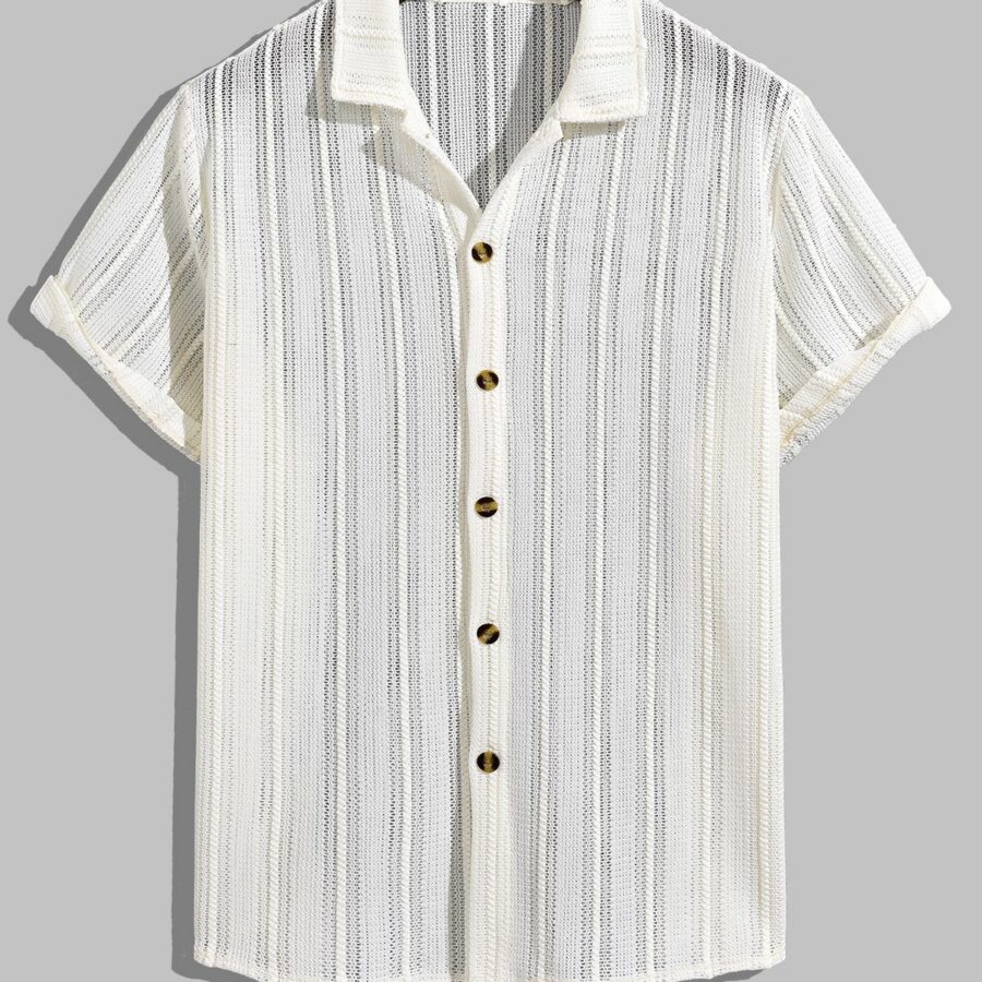 Men's Comfortable Hollow Lined Button-Down Short Sleeve Shirt