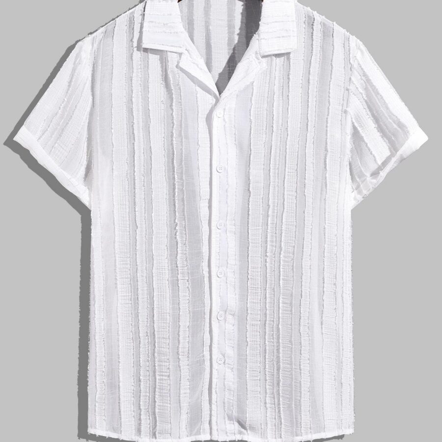 Men's textured Cuban collar everyday solid color short-sleeved shirt