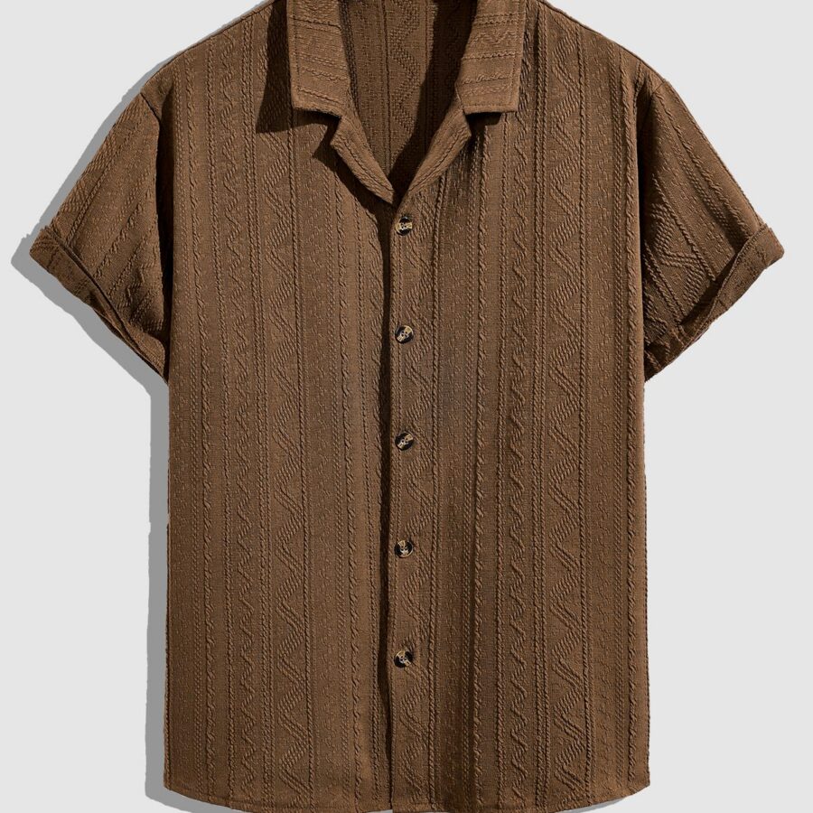 Men's  Retro Striped Textured Button Everyday Short Sleeve Shirt