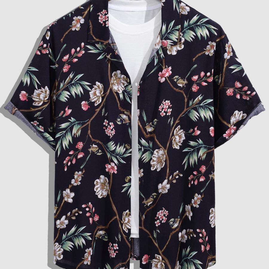 Men's Retro Textured Floral Print Everyday Short Sleeve Shirt