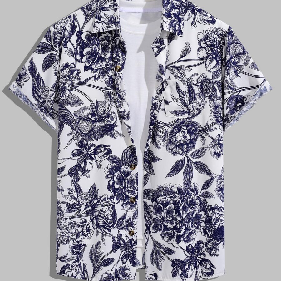 Men's Vintage Floral Breathable Everyday Button-Down Short Sleeve Shirt