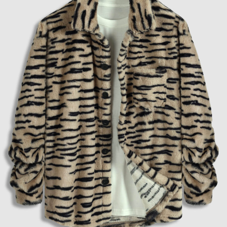 Men's Faux Fur Irregular Tiger Pattern Everyday Button-up Jacket
