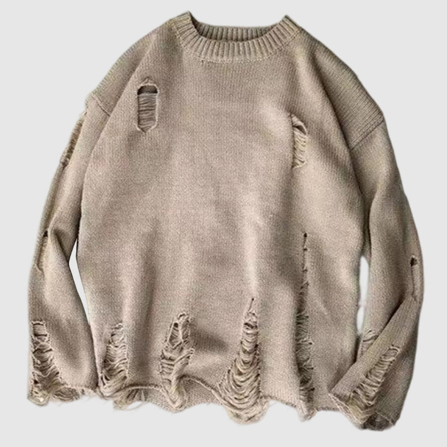 Men's retro, versatile, everyday, solid color crew neck sweater