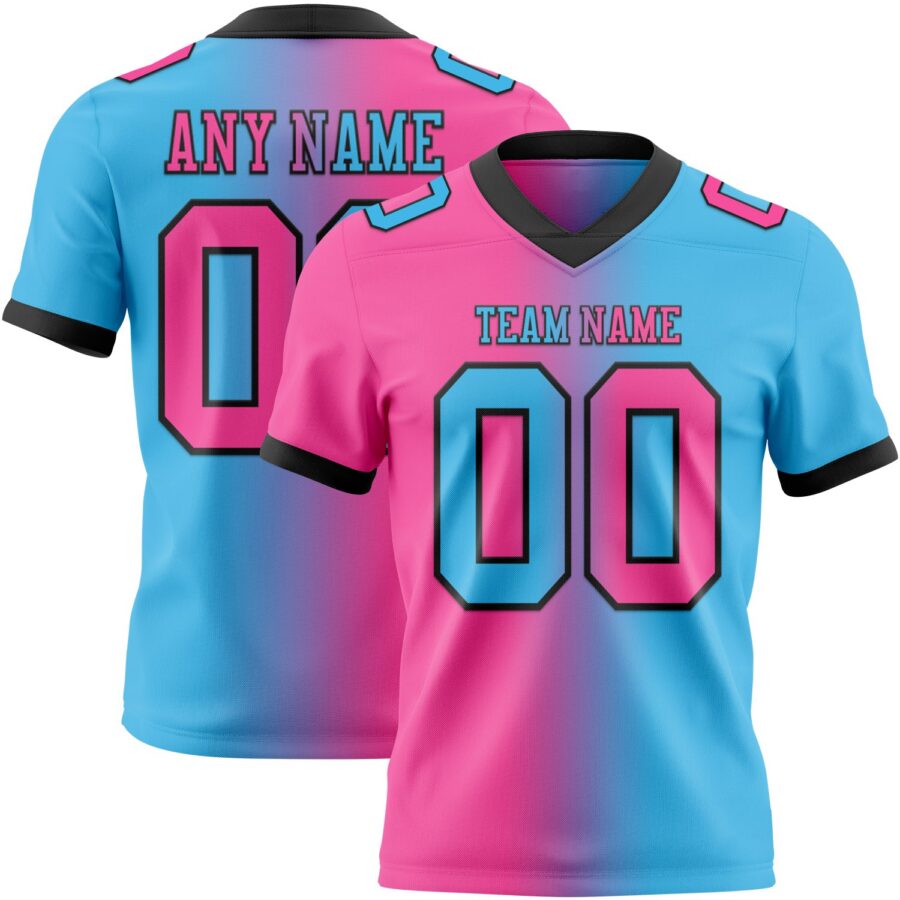 Custom Sky Blue Pink-Black Authentic Gradient Fashion Football Jersey