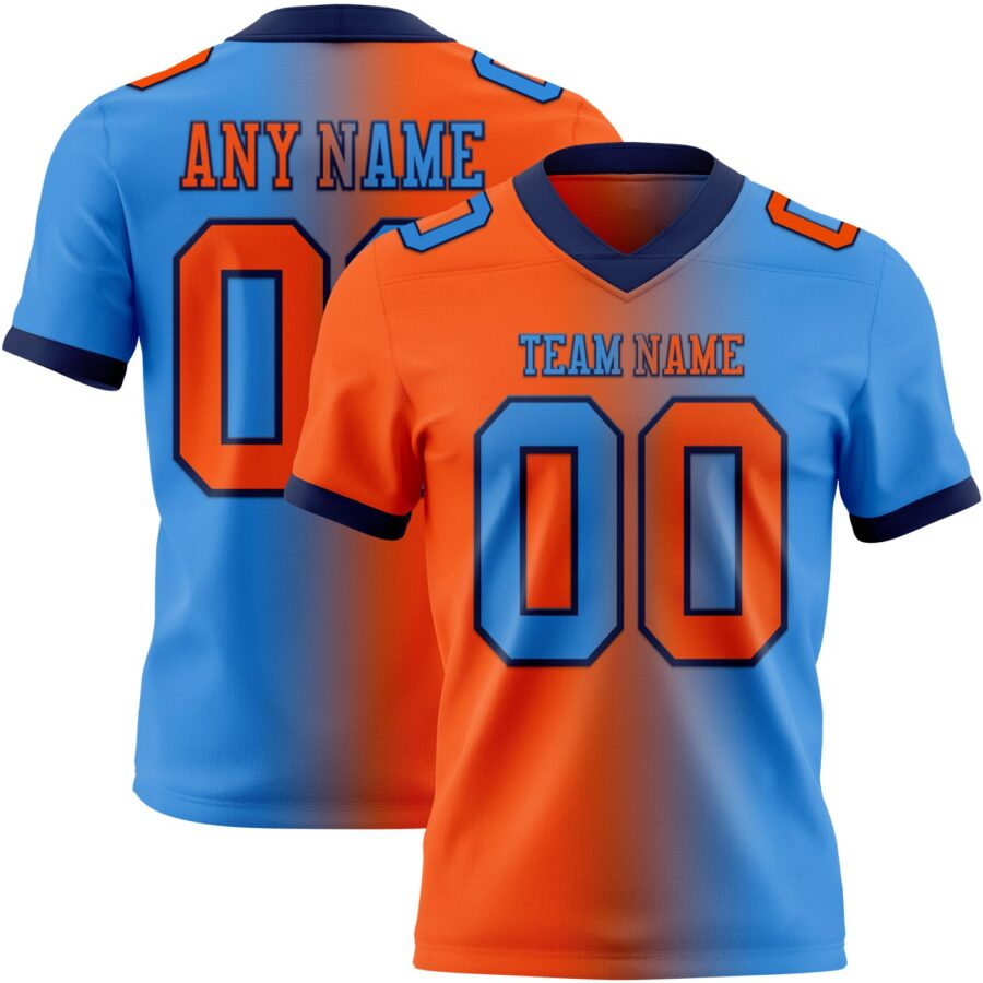 Custom Powder Blue Orange-Navy Authentic Gradient Fashion Football Jersey