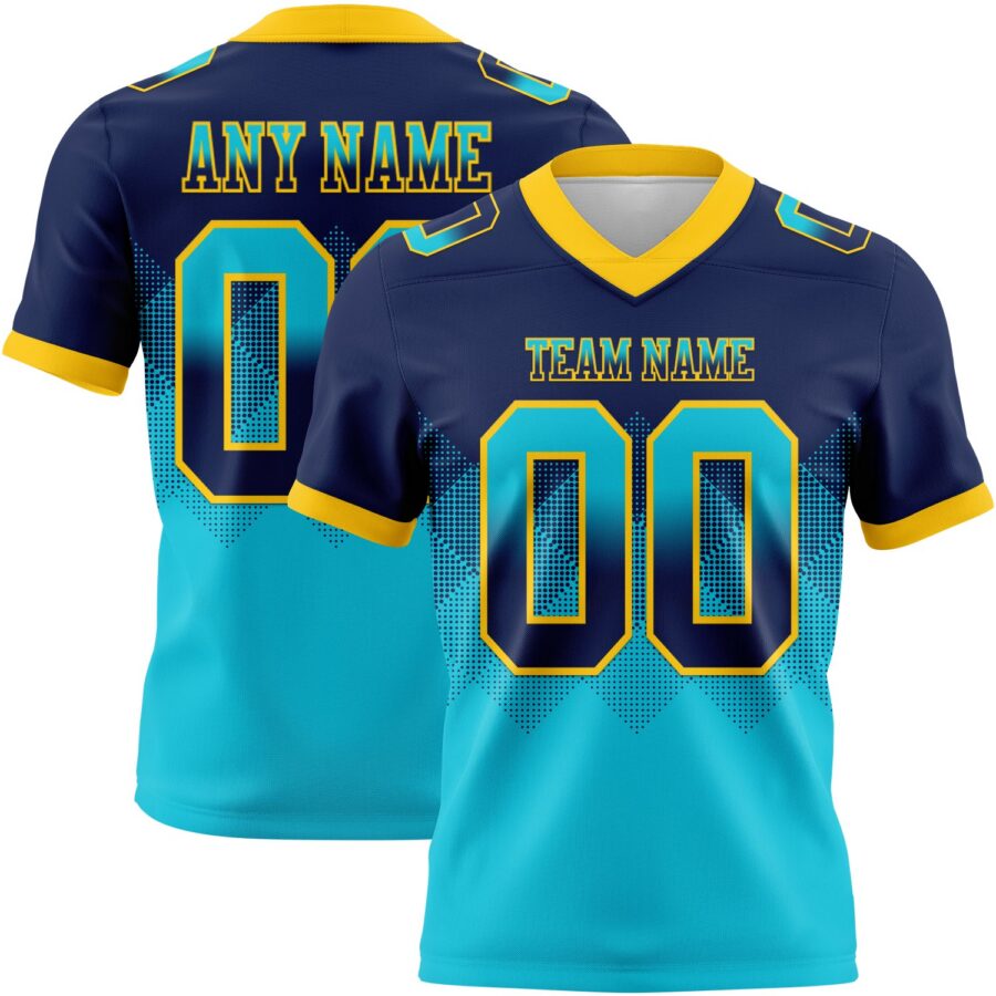Custom Navy Lakes Blue-Yellow Authentic Gradient Square Shape Flag Football Jersey