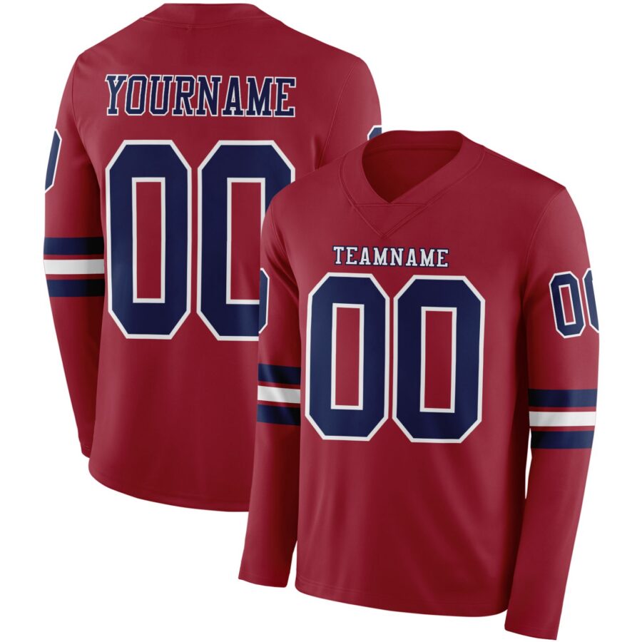 Custom Cardinal Navy-White Long Sleeve Authentic Football Jersey